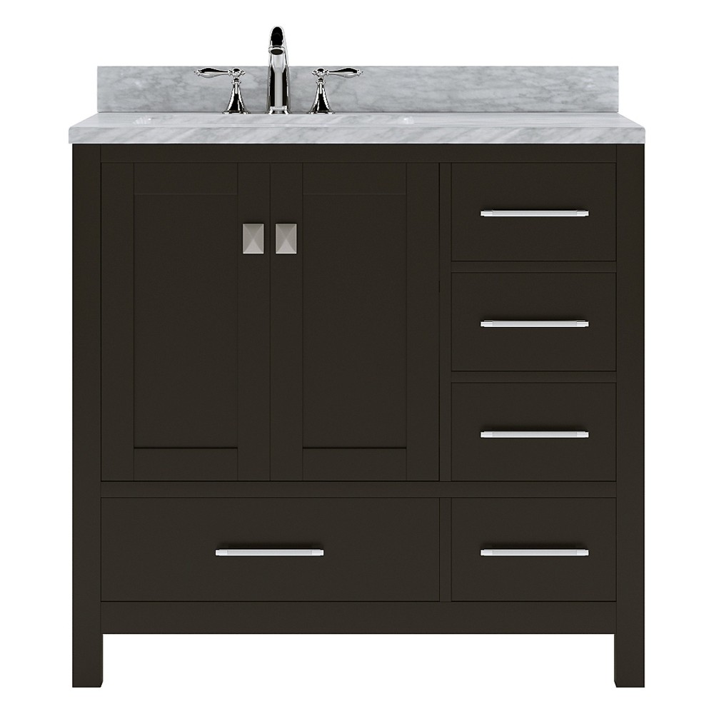 Caroline Avenue 36" Single Bath Vanity in Espresso with White Marble Top and Round Sink