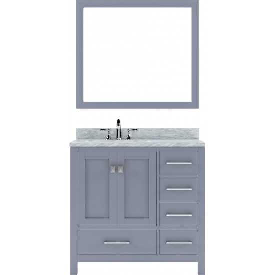 Caroline Avenue 36" Single Bath Vanity in Gray with White Marble Top and Round Sink and Matching Mirror