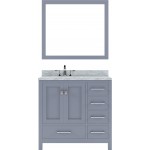 Caroline Avenue 36" Single Bath Vanity in Gray with White Marble Top and Round Sink with Polished Chrome Faucet and Mirror