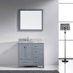 Caroline Avenue 36" Single Bath Vanity in Gray with White Marble Top and Round Sink with Polished Chrome Faucet and Mirror