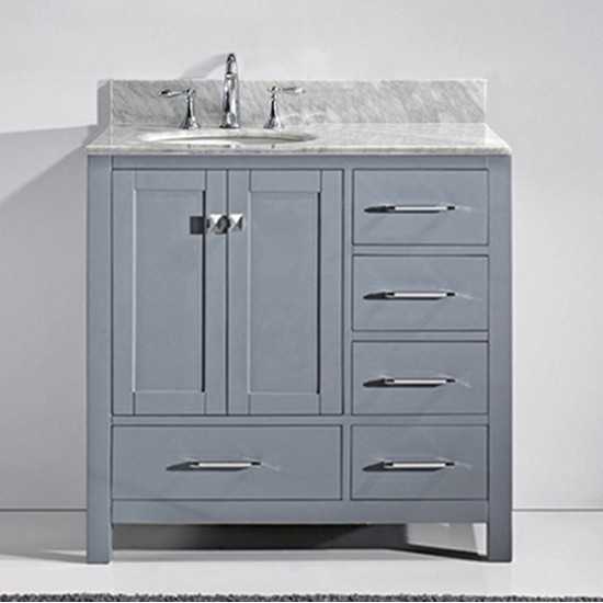 Caroline Avenue 36" Single Bath Vanity in Gray with White Marble Top and Round Sink