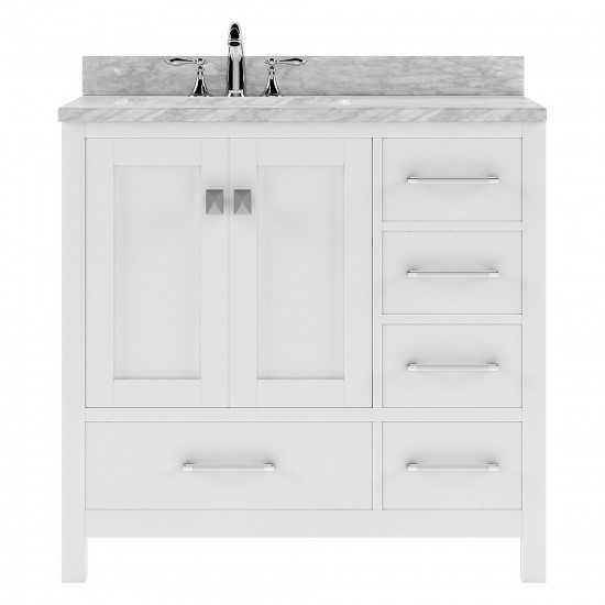 Caroline Avenue 36" Single Bath Vanity in White with White Marble Top and Round Sink with Polished Chrome Faucet