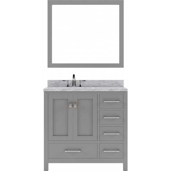 Caroline Avenue 36" Single Vanity in Cashmere Gray with White Marble Top and Square Sink with Brushed Nickel Faucet and Mirro