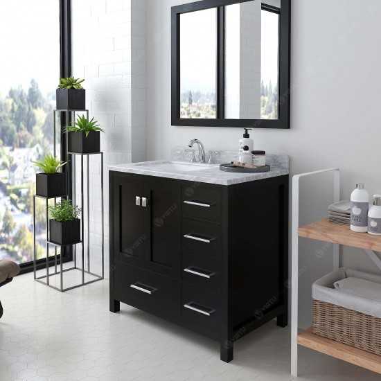 Caroline Avenue 36" Single Bath Vanity in Espresso with White Marble Top and Square Sink and Matching Mirror