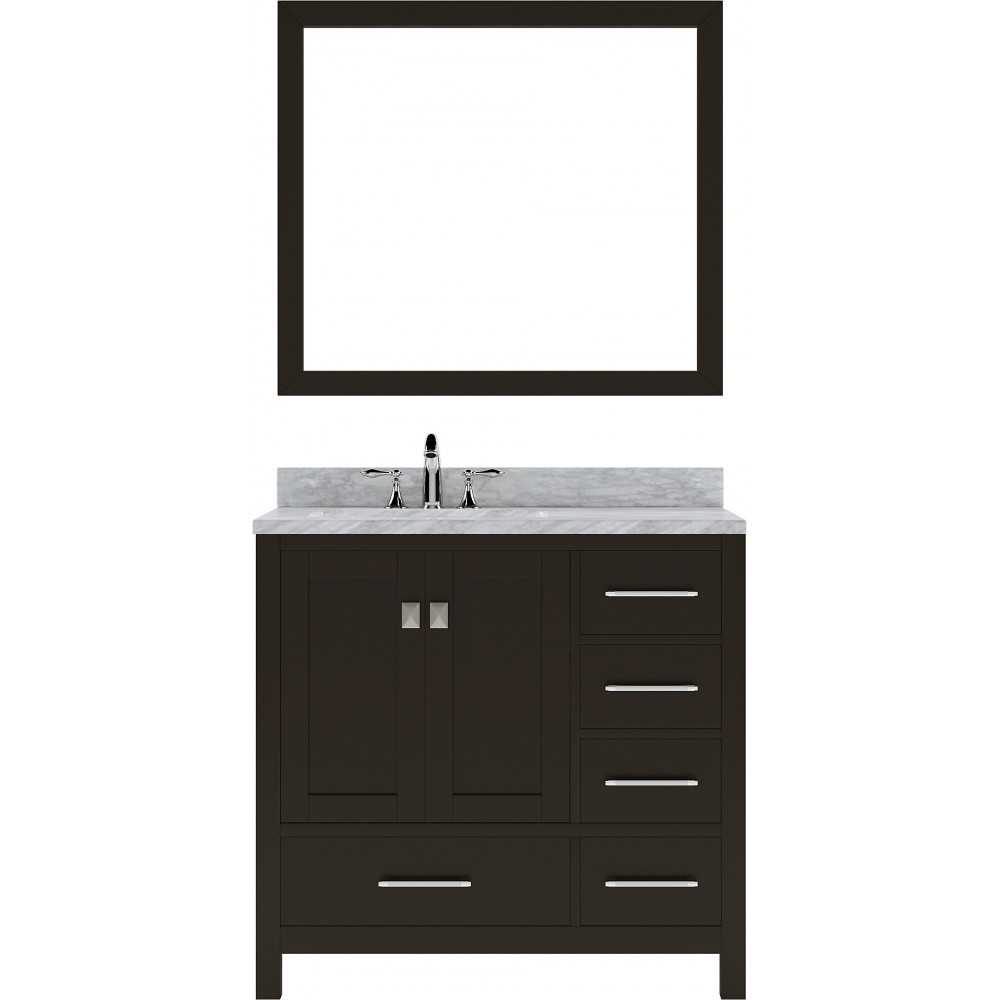 Caroline Avenue 36" Single Bath Vanity in Espresso with White Marble Top and Square Sink with Brushed Nickel Faucet and Mirro