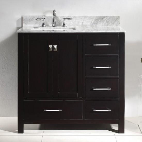 Caroline Avenue 36" Single Bath Vanity in Espresso with White Marble Top and Square Sink