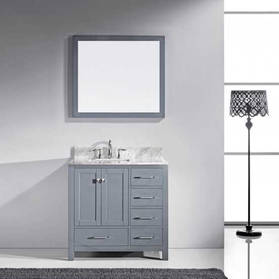 Caroline Avenue 36" Single Bath Vanity in Gray with White Marble Top and Square Sink and Matching Mirror