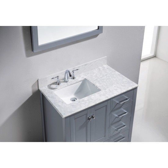 Caroline Avenue 36" Single Bath Vanity in Gray with White Marble Top and Square Sink and Matching Mirror