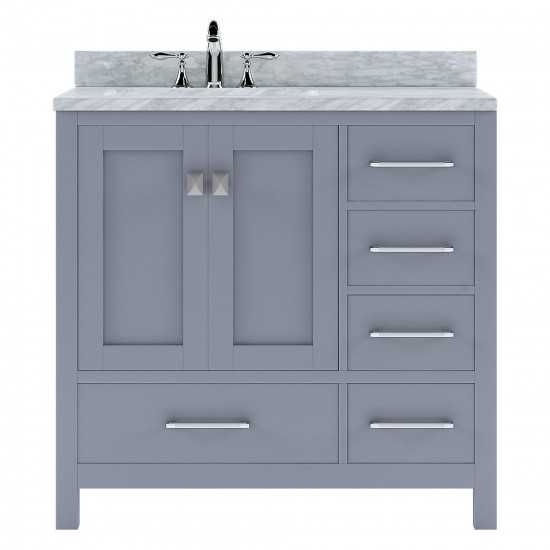 Caroline Avenue 36" Single Bath Vanity in Gray with White Marble Top and Square Sink