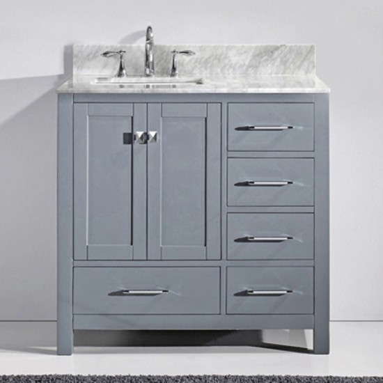 Caroline Avenue 36" Single Bath Vanity in Gray with White Marble Top and Square Sink