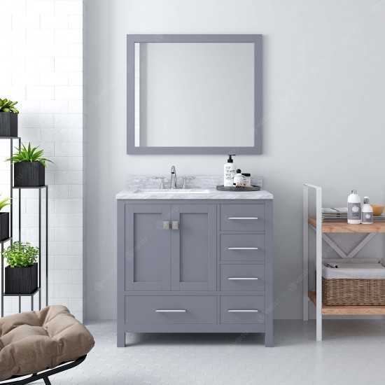 Caroline Avenue 36" Single Bath Vanity in Gray with White Marble Top and Square Sink
