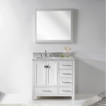 Caroline Avenue 36" Single Bath Vanity in White with White Marble Top and Square Sink with Brushed Nickel Faucet and Mirror