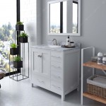 Caroline Avenue 36" Single Bath Vanity in White with White Marble Top and Square Sink with Brushed Nickel Faucet and Mirror