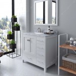 Caroline Avenue 36" Single Bath Vanity in White with White Marble Top and Square Sink with Polished Chrome Faucet and Mirror