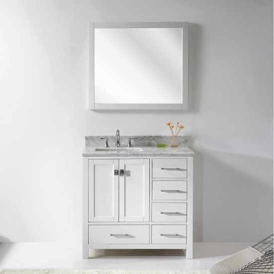 Caroline Avenue 36" Single Bath Vanity in White with White Marble Top and Square Sink with Polished Chrome Faucet