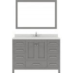 Caroline Avenue 48" Single Bath Vanity in Cashmere Gray with White Quartz Top and Round Sink and Matching Mirror