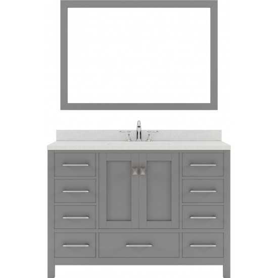 Caroline Avenue 48" Single Bath Vanity in Cashmere Gray with White Quartz Top and Round Sink and Matching Mirror