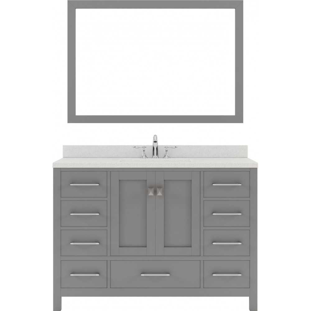 Caroline Avenue 48" Single Bath Vanity in Cashmere Gray with White Quartz Top and Round Sink and Matching Mirror