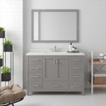 Caroline Avenue 48" Single Bath Vanity in Cashmere Gray with White Quartz Top and Round Sink and Matching Mirror