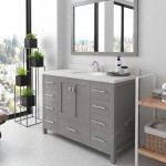 Caroline Avenue 48" Single Bath Vanity in Cashmere Gray with White Quartz Top and Round Sink and Matching Mirror