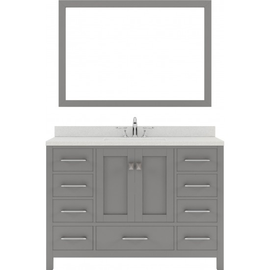 Caroline Avenue 48" Single Vanity in Cashmere Gray with White Quartz Top and Round Sink with Polished Chrome Faucet and Mirro