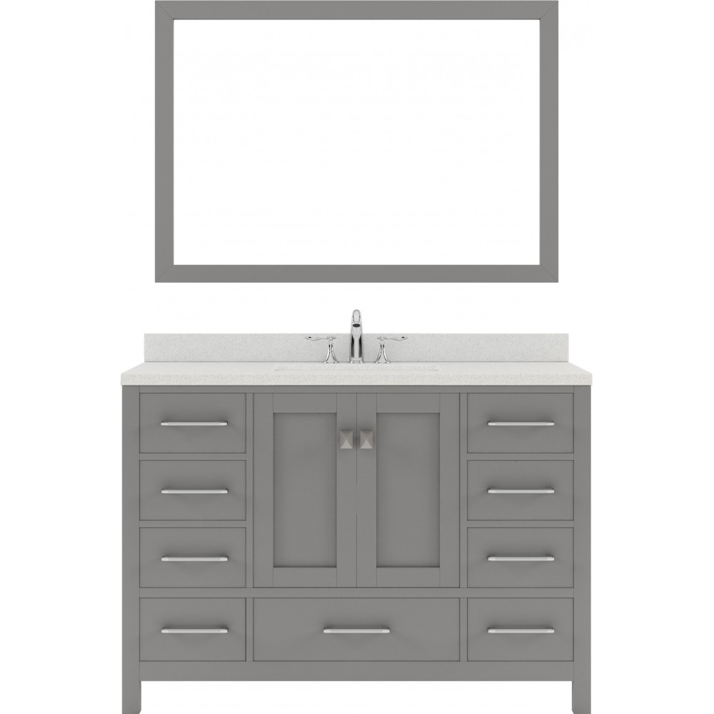 Caroline Avenue 48" Single Vanity in Cashmere Gray with White Quartz Top and Round Sink with Polished Chrome Faucet and Mirro