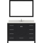 Caroline Avenue 48" Single Bath Vanity in Espresso with White Quartz Top and Round Sink with Brushed Nickel Faucet and Mirror