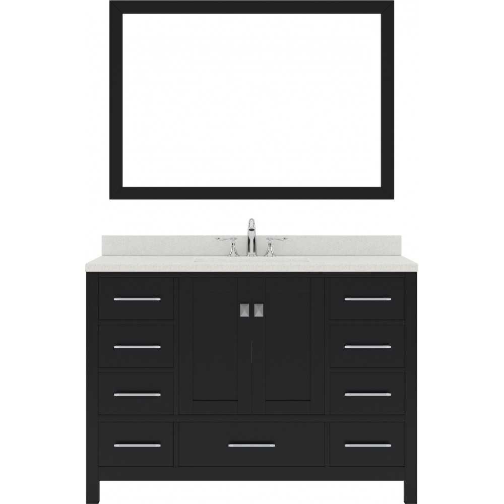 Caroline Avenue 48" Single Bath Vanity in Espresso with White Quartz Top and Round Sink with Brushed Nickel Faucet and Mirror