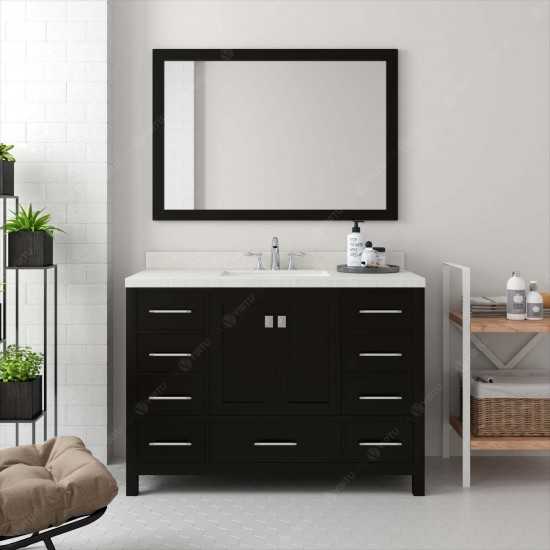 Caroline Avenue 48" Single Bath Vanity in Espresso with White Quartz Top and Round Sink with Polished Chrome Faucet and Mirro