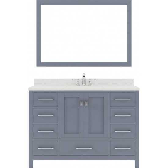 Caroline Avenue 48" Single Bath Vanity in Gray with White Quartz Top and Round Sink and Matching Mirror