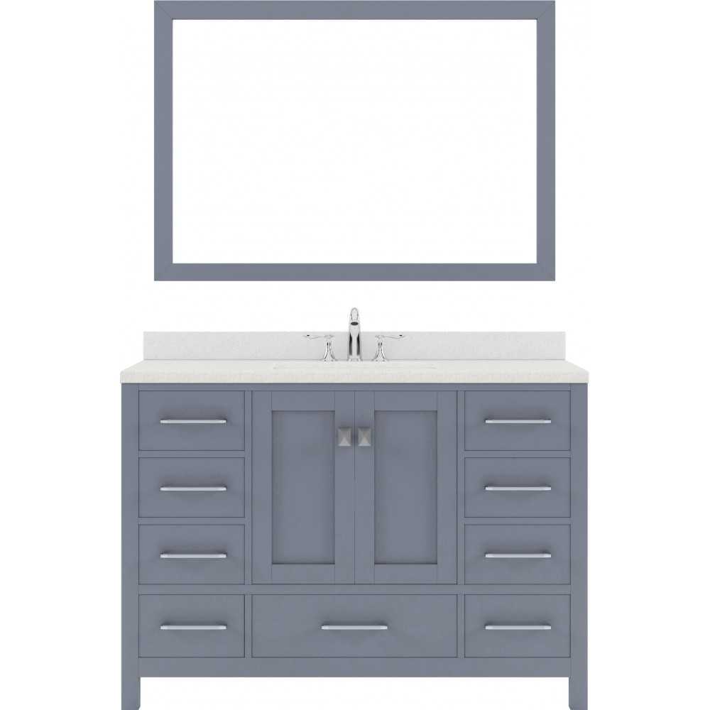 Caroline Avenue 48" Single Bath Vanity in Gray with White Quartz Top and Round Sink and Matching Mirror