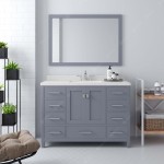 Caroline Avenue 48" Single Bath Vanity in Gray with White Quartz Top and Round Sink and Matching Mirror