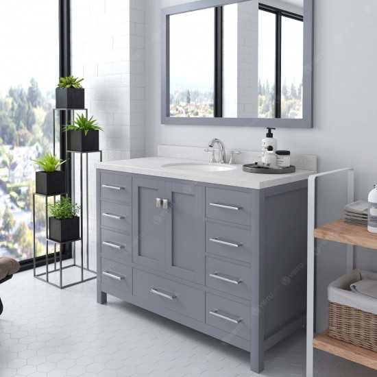 Caroline Avenue 48" Single Bath Vanity in Gray with White Quartz Top and Round Sink and Matching Mirror