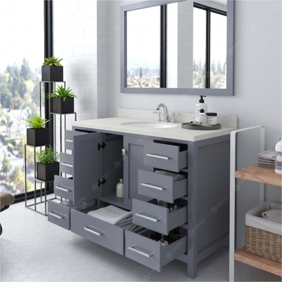 Caroline Avenue 48" Single Bath Vanity in Gray with White Quartz Top and Round Sink and Matching Mirror