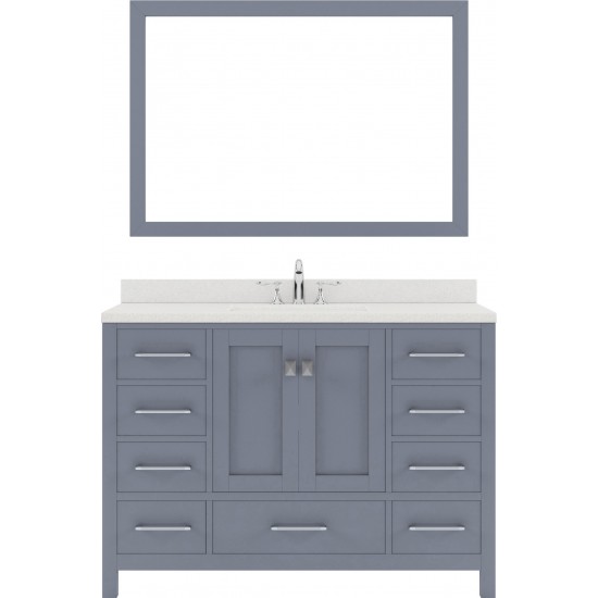 Caroline Avenue 48" Single Bath Vanity in Gray with White Quartz Top and Round Sink with Polished Chrome Faucet and Mirror