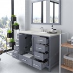 Caroline Avenue 48" Single Bath Vanity in Gray with White Quartz Top and Round Sink with Polished Chrome Faucet and Mirror