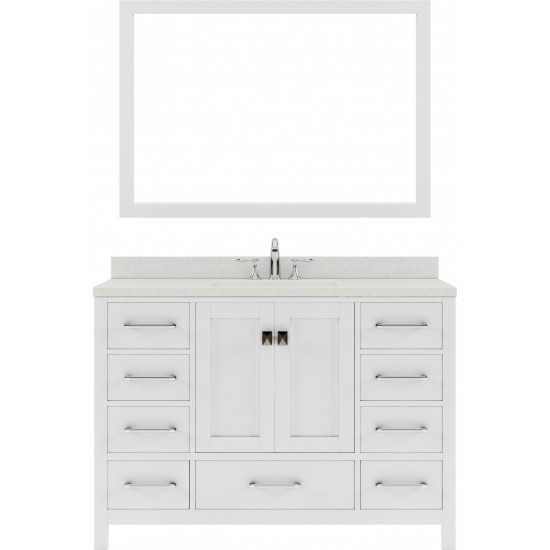 Caroline Avenue 48" Single Bath Vanity in White with White Quartz Top and Round Sink and Matching Mirror