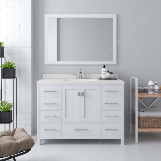 Caroline Avenue 48" Single Bath Vanity in White with White Quartz Top and Round Sink and Matching Mirror