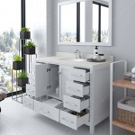 Caroline Avenue 48" Single Bath Vanity in White with White Quartz Top and Round Sink with Brushed Nickel Faucet and Mirror