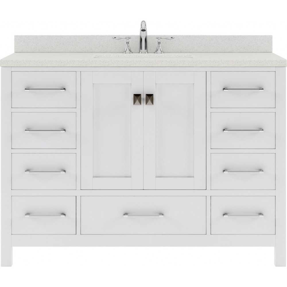 Caroline Avenue 48" Single Bath Vanity in White with White Quartz Top and Round Sink