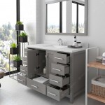 Caroline Avenue 48" Single Vanity in Cashmere Gray with White Quartz Top and Square Sink with Polished Chrome Faucet and Mirr