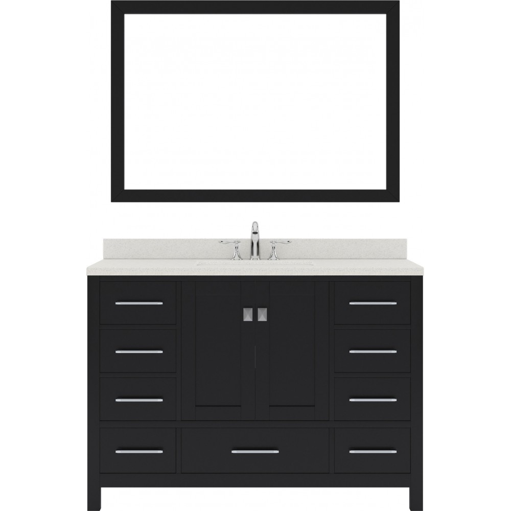 Caroline Avenue 48" Single Bath Vanity in Espresso with White Quartz Top and Square Sink with Polished Chrome Faucet and Mirr