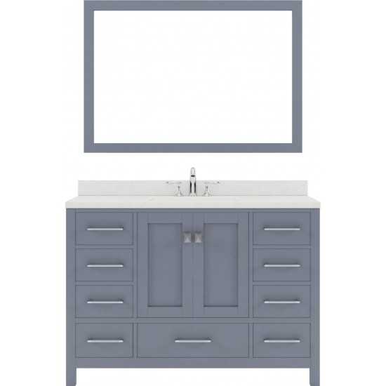 Caroline Avenue 48" Single Bath Vanity in Gray with White Quartz Top and Square Sink and Matching Mirror