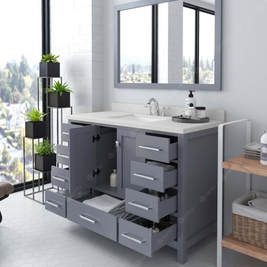 Caroline Avenue 48" Single Bath Vanity in Gray with White Quartz Top and Square Sink and Matching Mirror