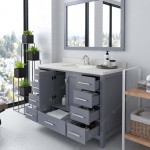 Caroline Avenue 48" Single Bath Vanity in Gray with White Quartz Top and Square Sink with Brushed Nickel Faucet and Mirror