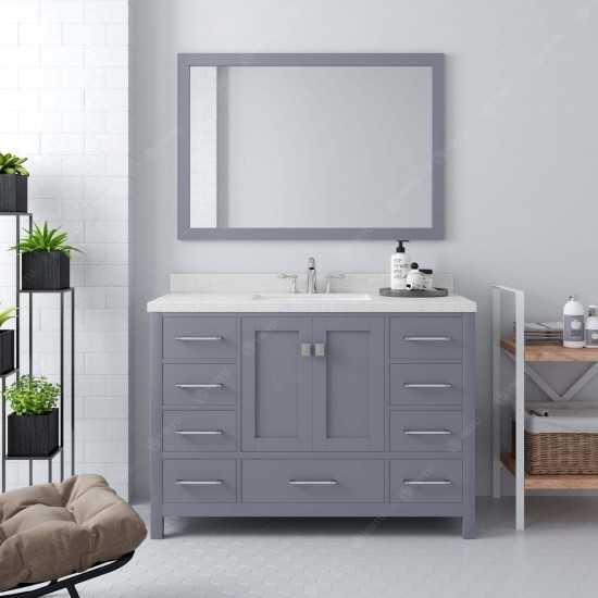 Caroline Avenue 48" Single Bath Vanity in Gray with White Quartz Top and Square Sink with Polished Chrome Faucet and Mirror