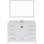 Caroline Avenue 48" Single Bath Vanity in White with White Quartz Top and Square Sink and Matching Mirror