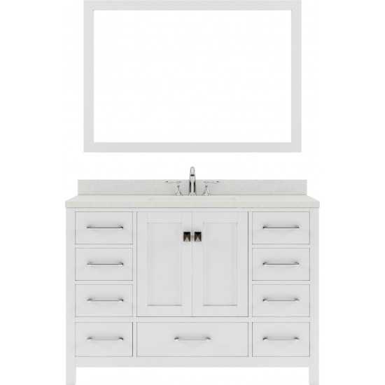 Caroline Avenue 48" Single Bath Vanity in White with White Quartz Top and Square Sink and Matching Mirror