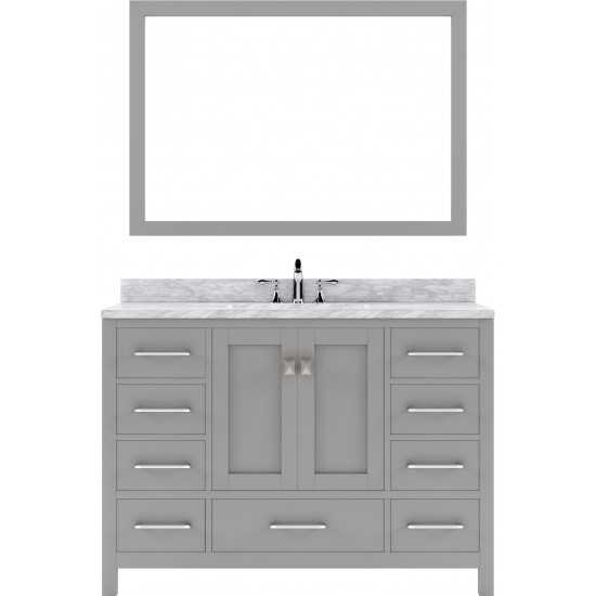 Caroline Avenue 48" Single Bath Vanity in Cashmere Gray with White Marble Top and Round Sink and Matching Mirror