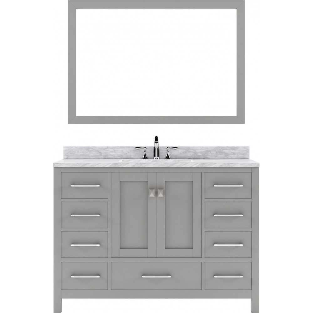 Caroline Avenue 48" Single Bath Vanity in Cashmere Gray with White Marble Top and Round Sink and Matching Mirror